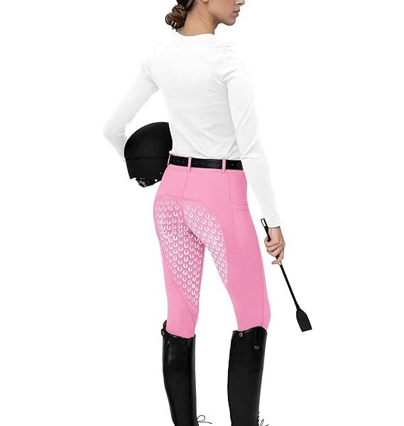 Rovadik Horse Riding Breeches with Sillicone – Better Grip – Comfortable and Four-Way Stretchable Fabric- Suitable for Horse Riders- Unisex Breeches for Both Men and Women (Pink)