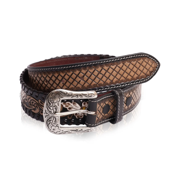 Rovadik Handtooled Floral Basket Western Leather Belt for Men and Women | Genuine Full Grain Leather Cowboy Belt with Handcrafted Design | Vintage Engraved Metal Buckle | Casual, Jeans Wear