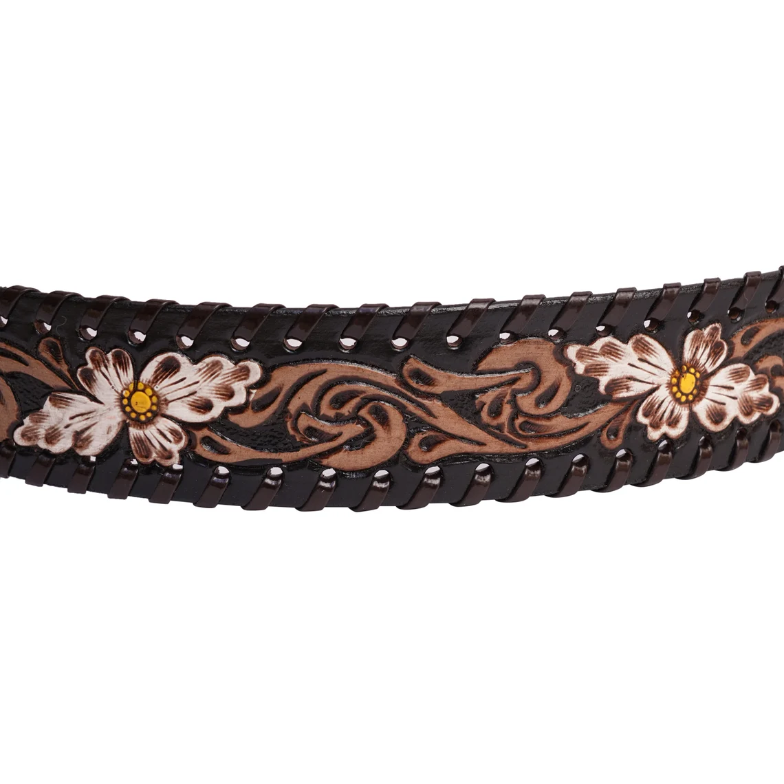 Rovadik Handtooled Floral Basket Western Leather Belt for Men and Women | Genuine Full Grain Leather Cowboy Belt with Handcrafted Design | Vintage Engraved Metal Buckle | Casual, Jeans Wear - Image 3