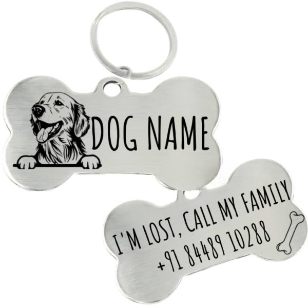 Rovadik HANDMADE Customized Pet ID Tag Personalize Black Engraved Name Collar Tag with Breed face for Your Loving Pet Dog, Cat, Puppy, Horse Classic Bone Shape Large