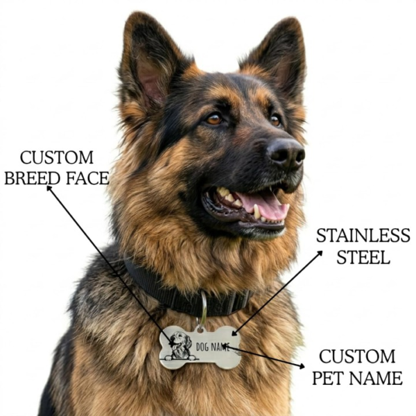 Rovadik HANDMADE Customized Pet ID Tag Personalize Black Engraved Name Collar Tag with Breed face for Your Loving Pet Dog, Cat, Puppy, Horse Classic Bone Shape Large