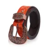 Rovadik Handtooled Western Leather Belt for Men and Women | Genuine Full Grain Leather Cowboy Belt with Handcrafted Design | Vintage Engraved Metal Buckle | Casual, Jeans Wear-Tan - Thumbnail Image 1