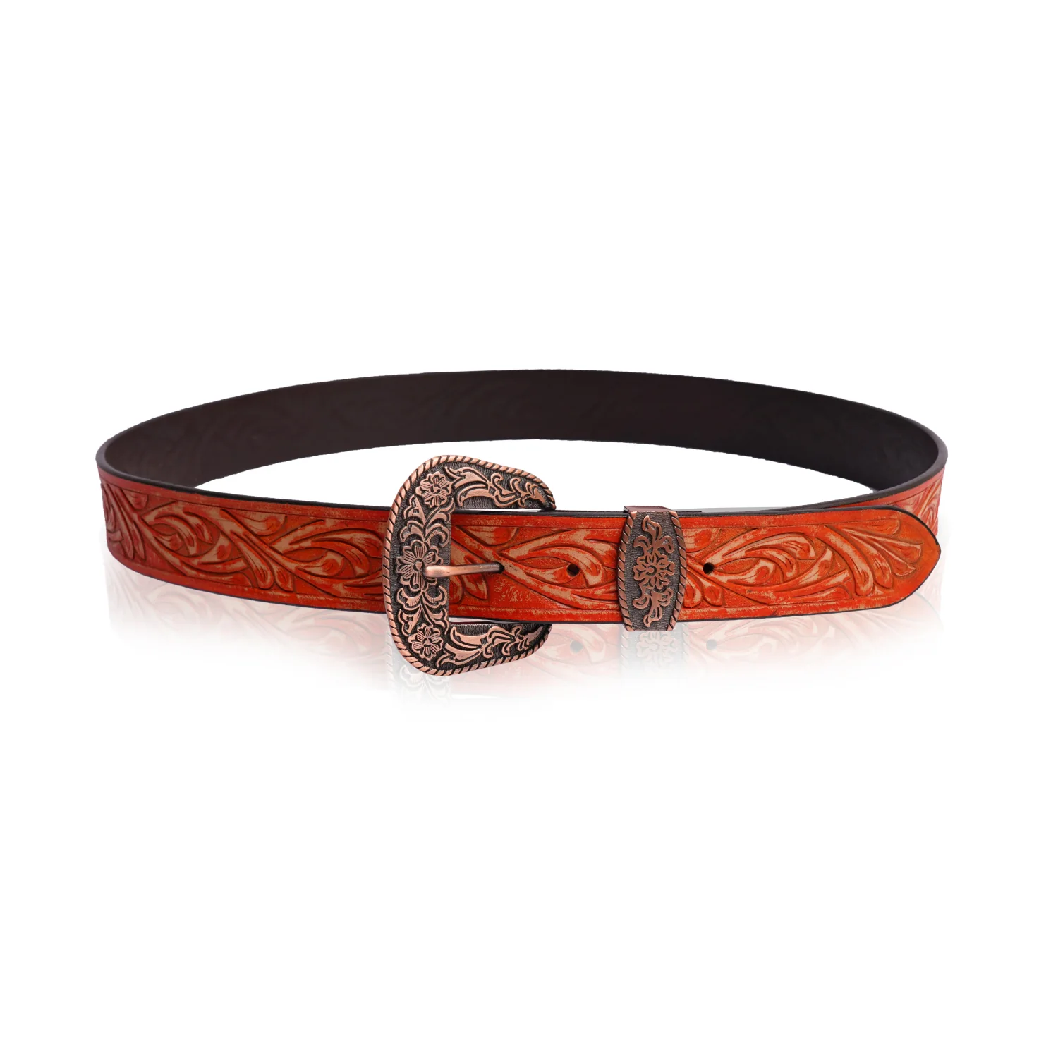 Rovadik Handtooled Western Leather Belt for Men and Women | Genuine Full Grain Leather Cowboy Belt with Handcrafted Design | Vintage Engraved Metal Buckle | Casual, Jeans Wear-Tan - Image 2