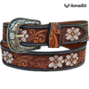 Rovadik Handtooled Floral Western Leather Belt for Men and Women | Genuine Full Grain Leather Cowboy Belt with Handcrafted Design | Vintage Engraved Metal Buckle | Casual, Jeans Wear - Thumbnail Image 3