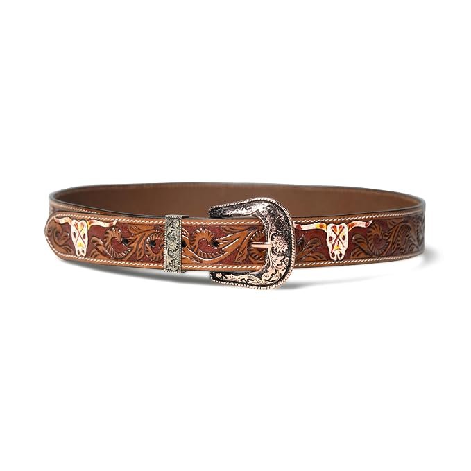 Rovadik Handtooled Skull Western Leather Belt for Men and Women | Genuine Full Grain Leather Cowboy Belt with Handcrafted Design | Vintage Engraved Metal Buckle | Casual, Jeans Wear - Image 3