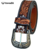 Rovadik Handtooled Floral Western Leather Belt for Men and Women | Genuine Full Grain Leather Cowboy Belt with Handcrafted Design | Vintage Engraved Metal Buckle | Casual, Jeans Wear - Thumbnail Image 4