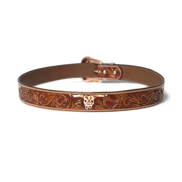 Rovadik Handtooled Skull Western Leather Belt for Men and Women | Genuine Full Grain Leather Cowboy Belt with Handcrafted Design | Vintage Engraved Metal Buckle | Casual, Jeans Wear