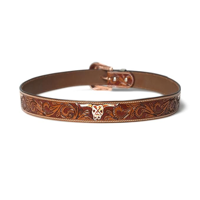 Rovadik Handtooled Skull Western Leather Belt for Men and Women | Genuine Full Grain Leather Cowboy Belt with Handcrafted Design | Vintage Engraved Metal Buckle | Casual, Jeans Wear - Image 2