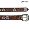 Rovadik Handtooled Floral Western Leather Belt for Men and Women | Genuine Full Grain Leather Cowboy Belt with Handcrafted Design | Vintage Engraved Metal Buckle | Casual, Jeans Wear - Thumbnail Image 6